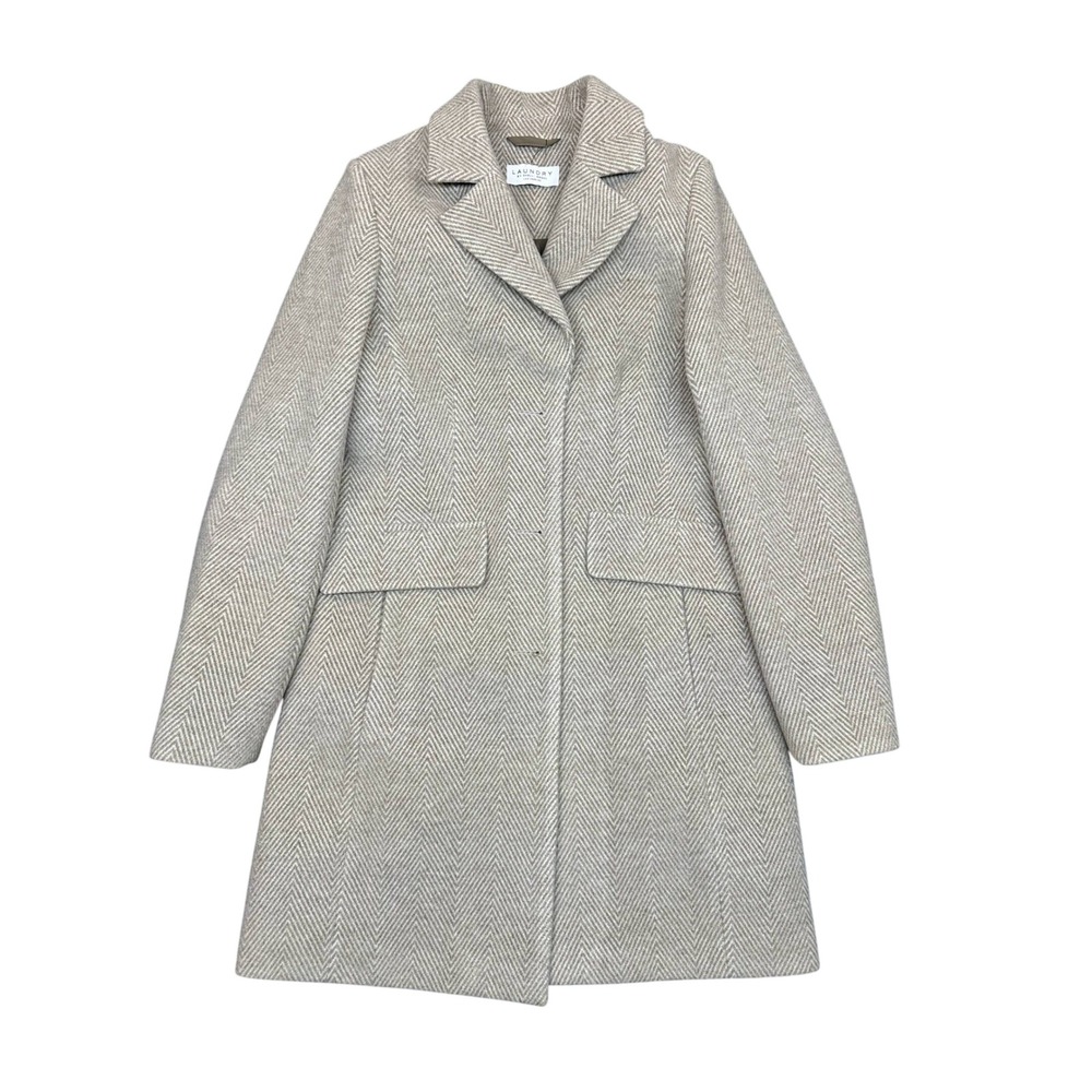 Laundry‎ by Shelli Segal Womens Beige Herringbone Notched Lapel Coat 3458 NEW